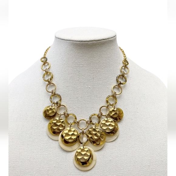 Joan Rivers Lucite Tortoiseshell Mother Of Pearl Disc Goldtone Dangle Necklace - Picture 1 of 11